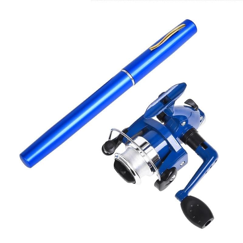 Mini Stylo Canne à Pêche Télescopique de Poche Bleu / Grand